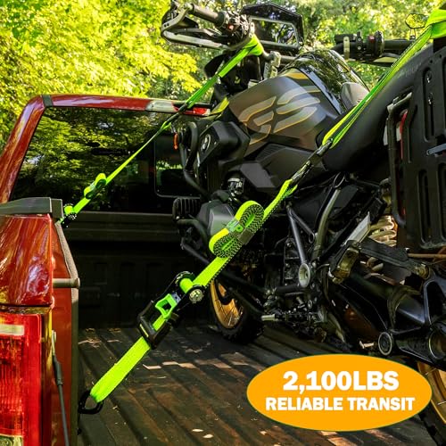 Motorcycle Tie Down Strap (4PK) - 2,100lb Break Strength Premium 15ft Ratchet Tie Down Straps Set, Soft Loop Ratchet Strap...
