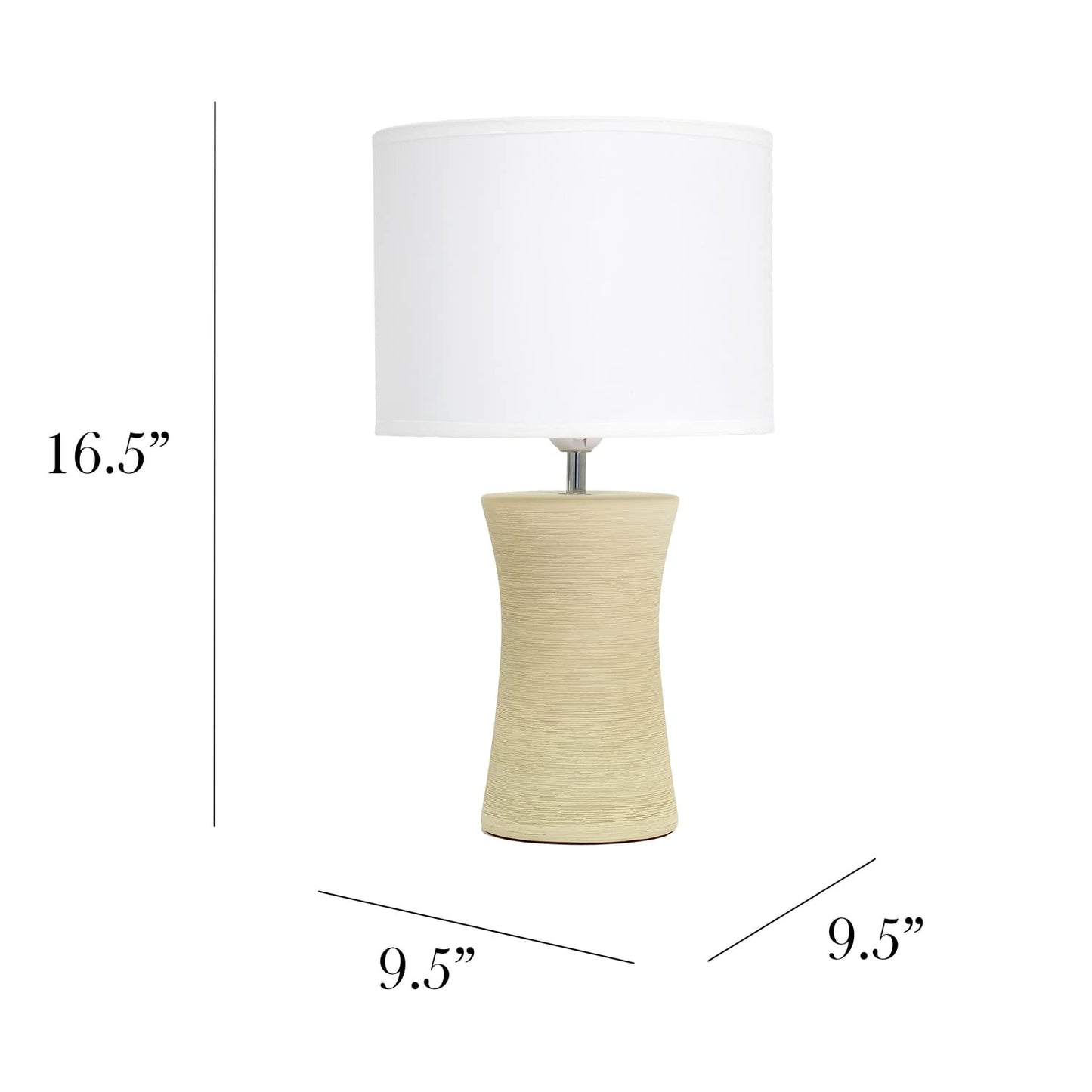 Simple Designs Ceramic Hourglass Table Lamp, 9.5inL x 9.5inW x 16.5inH, Beige, Model LT2099-BGE
