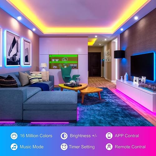 HBOWMDJIA 100ft Led Lights for Bedroom, Led Strip Lights Music Sync Corlor Changing, Led Light Strip with Remote & App Con...