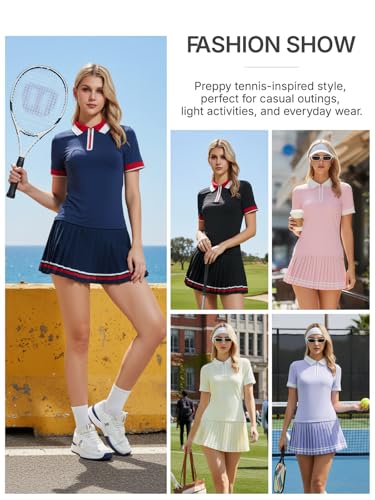 IUK Women's 2-Piece Tennis Skirt Set, Polo V-Neck Top & High-Waisted Pleated Skirt, Athletic Outfit for Golf Pickleball