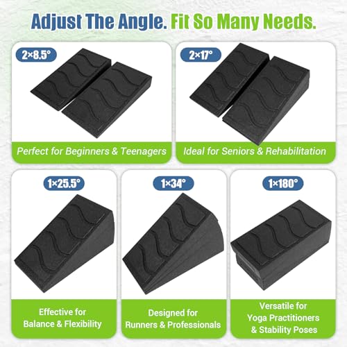 Squat Wedge Block, 5 Adjustable Angles Slant Board for Calf Stretching with Stretching Strap & Poster, 520 LBS Heel Elevat...
