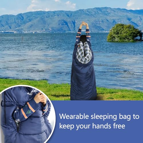 POEPORE Flannel Sleeping Bag Cotton 0 Degree Cold Weather for Adults XXL Wearable Sleeping Bag 4 Seasons Waterproof with C...