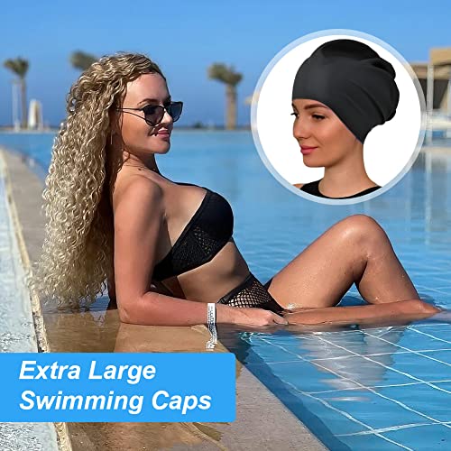 AMFUN Swimming Cap for Long Hair, Extra Large Swimming Caps for Women & Men, Silicone Adult Swim Cap, Waterproof Swimming ...