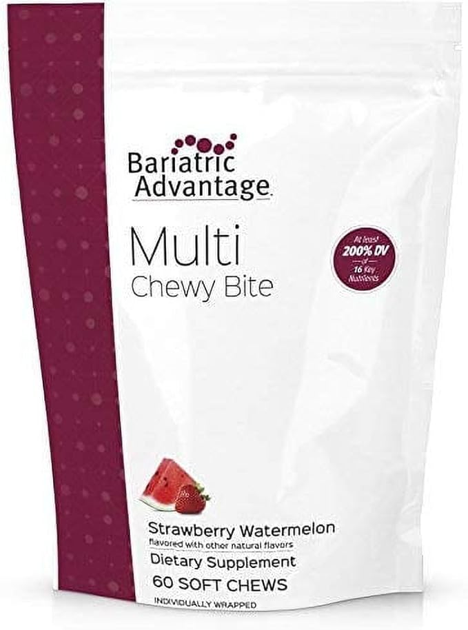 Bariatric Advantage Multi Chewy Bite - Soft Chew Multivitamin for Bariatric Surgery Patients - Chewable Multivitamin with Folic Acid, Vitamin D3 & More - Strawberry Watermelon Flavor - 60 Count