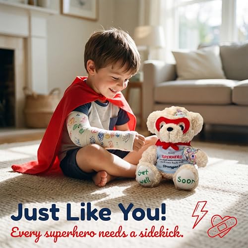 SHSEEN Broken Arm Gifts for Kids, Superhero Get Well Soon Bear with Switchable Cast (Fits Left or Right Arm), 8 Inch Stuff...
