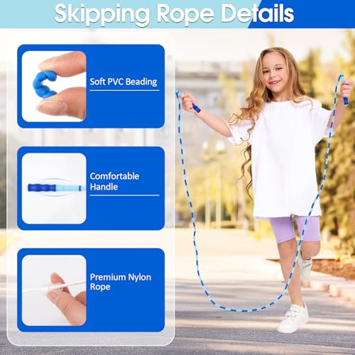 Jump Rope for Kids, 9 Ft Adjustable Jump Ropes for 4 5 6 7 8 10 12, Segmented Soft Beaded Jumping Rope Age 8-12, Tangle Fr...