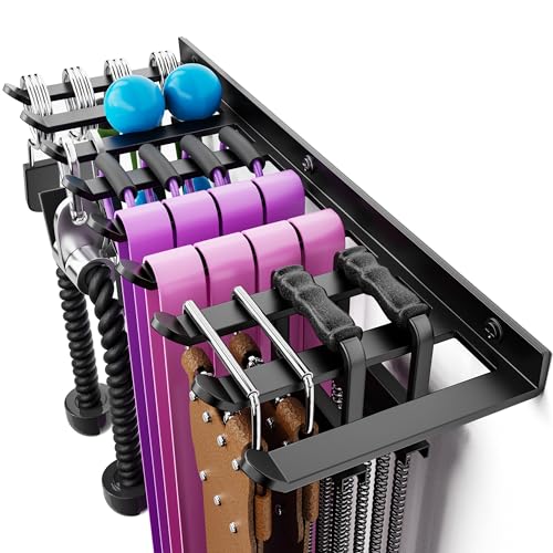 Wall Mounted Home Gym Equipment Storage Rack for Resistance Bands, Cable Attachments, Lifting Belts, Jump Ropes and Chains