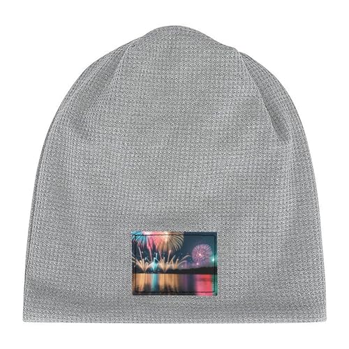 YANYU Fireworks Print Lightweight Waffle Pullover Hat Men Women Winter Headwear Outdoor Camping Travel