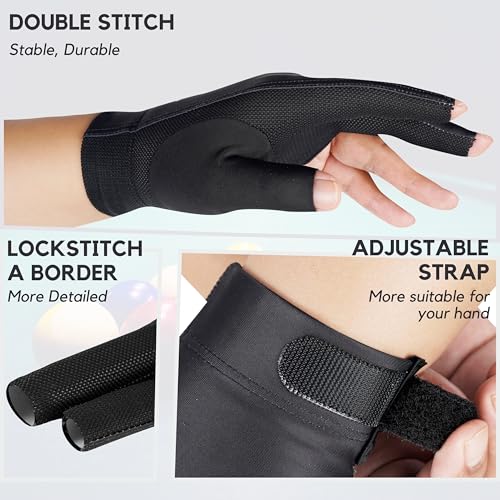CybGene Billiard Pool Gloves for Left Hand 3 Finger, Quick-Dry Breathable, Shooters Snooker Cue Sport Glove Popular Sizes