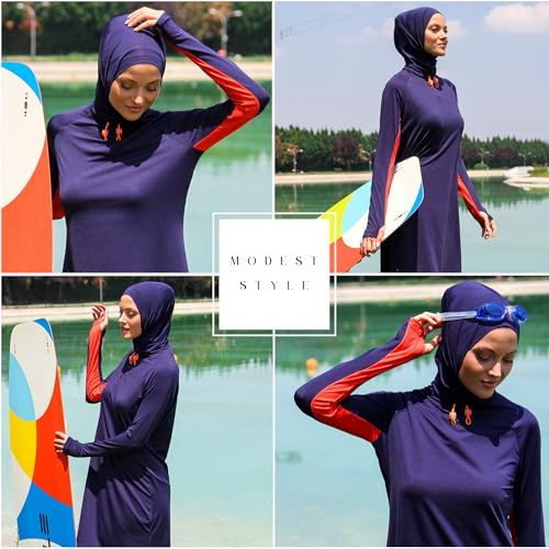 Islamic Full-Length Modest Swimsuit for Muslim Women | 4 PCS Burkini Set Top Pants Cap Bustier | Long Sleeve Rash Guard