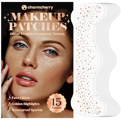CharmCherry Makeup Patches (15 Count, Rose Gold), Face Sparkle Freckles Patches, Waterproof Glitter Freckles Face Tattoo, ...