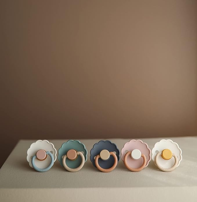 FRIGG Daisy Natural Rubber Baby Pacifier | Made in Denmark | BPA-Free (Willow/Croissant, 0-6 Months) 2-Pack