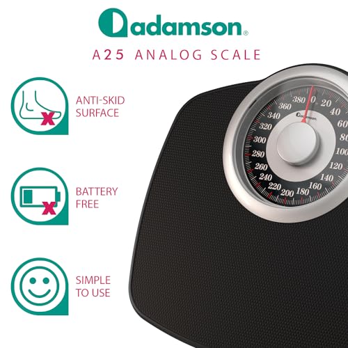Adamson A25 Scales for Body Weight - Up to 400 LB - New Version - 5.3" Dial on 12.4" x 10.2" Platform - Anti-Skid Rubber S...