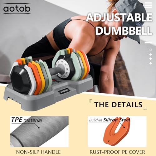 AOTOB 25/55 LBS Adjustable Dumbbell Set, Anti-Slip Fast Adjusting with Turning Handle, Adjustment for Men and Women, Weigh...