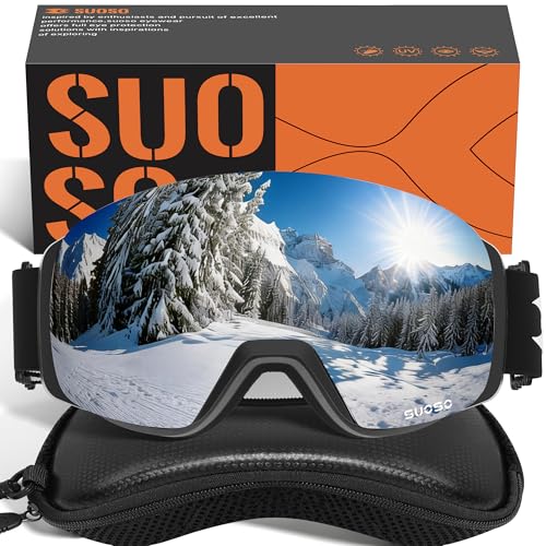 suoso Ski Goggles Frameless for Men: Women Magnetic Lens UV400 Protection OTG Anti-Fog Snowboard Goggles