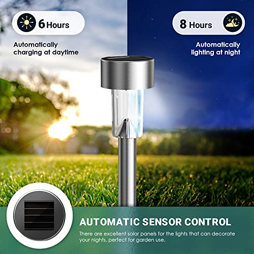 GIGALUMI 16 Pack Solar Lights Outdoor Waterproof,Stainless Steel LED Solar Garden Lights for Patio, Lawn, Yard and Landsca...
