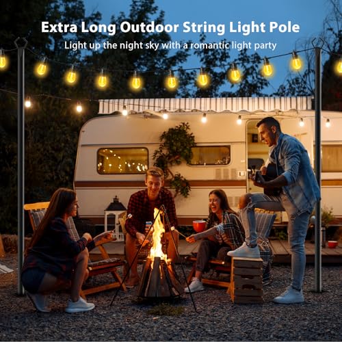 7 Pack 10 FT String Light Poles,Metal with Fork Lights Poles for Outdoor String Light, Rustproof Heavy Duty for Outside Ga...