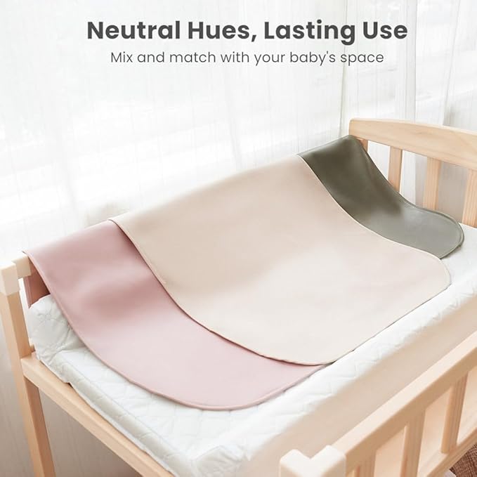 Konssy Faux Leather Baby Changing Mat, Waterproof, Wipeable & Portable Diaper Changing Pad for Travel or Home, Fits Perfectly in Diaper Bag, 30 x 17 inches (Fog Green,Beige)