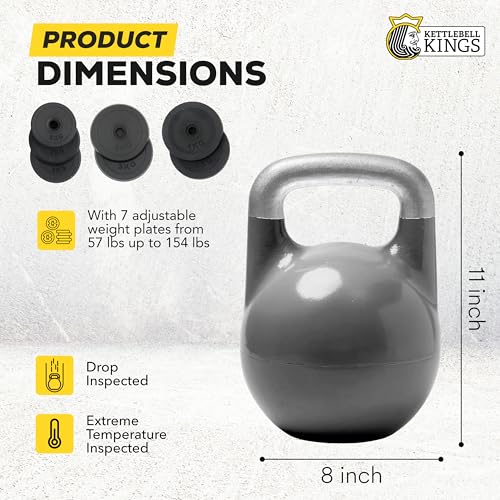 Kettlebell Kings Adjustable Kettlebell Set, 26-70 lb - Strength Training Kettlebells with 7 Plates - Secure Lock System an...