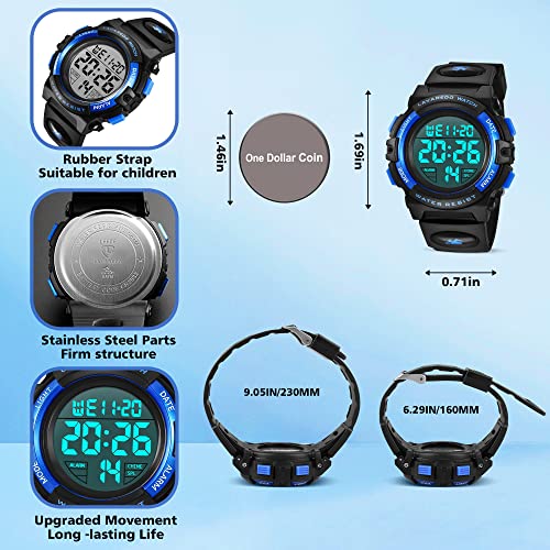Kids Watch,Boys Watch for 3-15 Year Old Boys,Digital Sport Outdoor Multifunctional Chronograph LED 50 M Waterproof Alarm C...