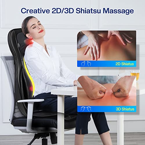 COMFIER Shiatsu Neck Back Massager with Heat,2D/3D Massage Chair Pad with App Control,Deep Tissue Kneading Massage Chair P...