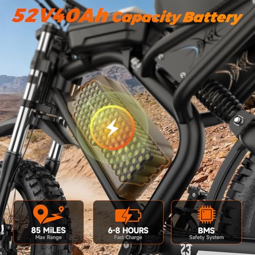 GLOBALKEEP Peak 3000W Fat Tire Electric Bike for Adults, 52V 40AH 120-Mile Long Range E-Bike with UL2849 Certified Waterpr...
