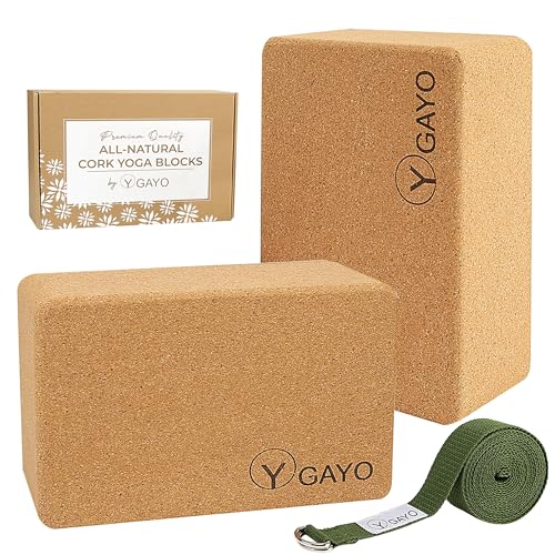Y O Gayo Premium Cork Yoga Blocks – Durable & Sturdy Natural Cork Yoga Blocks for Stability, Balance, Alignment, Stretchin...