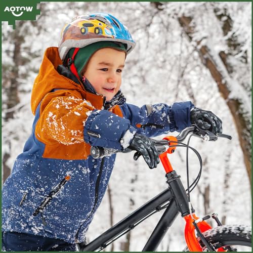 AOTOW Kids Winter Warm Sports Gloves - Cold Weather Thermal Snow Bike Touch Screen Children Mittens Boys Girls
