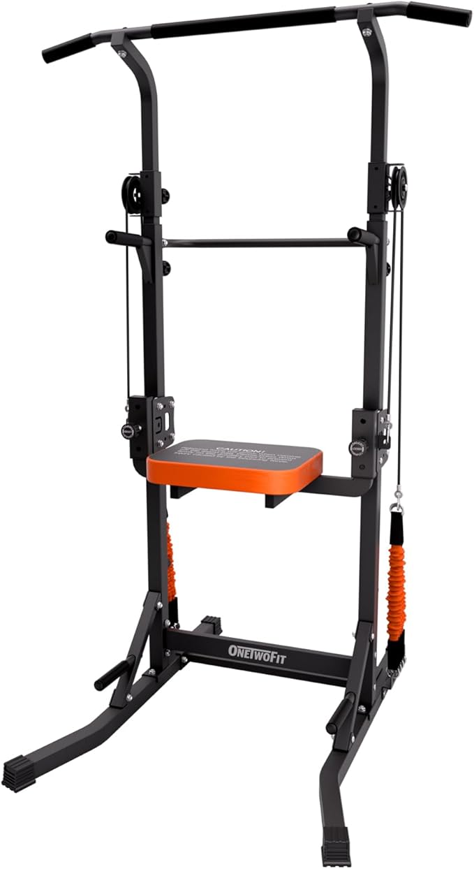 ONETWOFIT Power Tower Pull Up Bar Station Assistive Trainer, Multi-Function Adjustable Height Dip Station for Home Gym Wor...