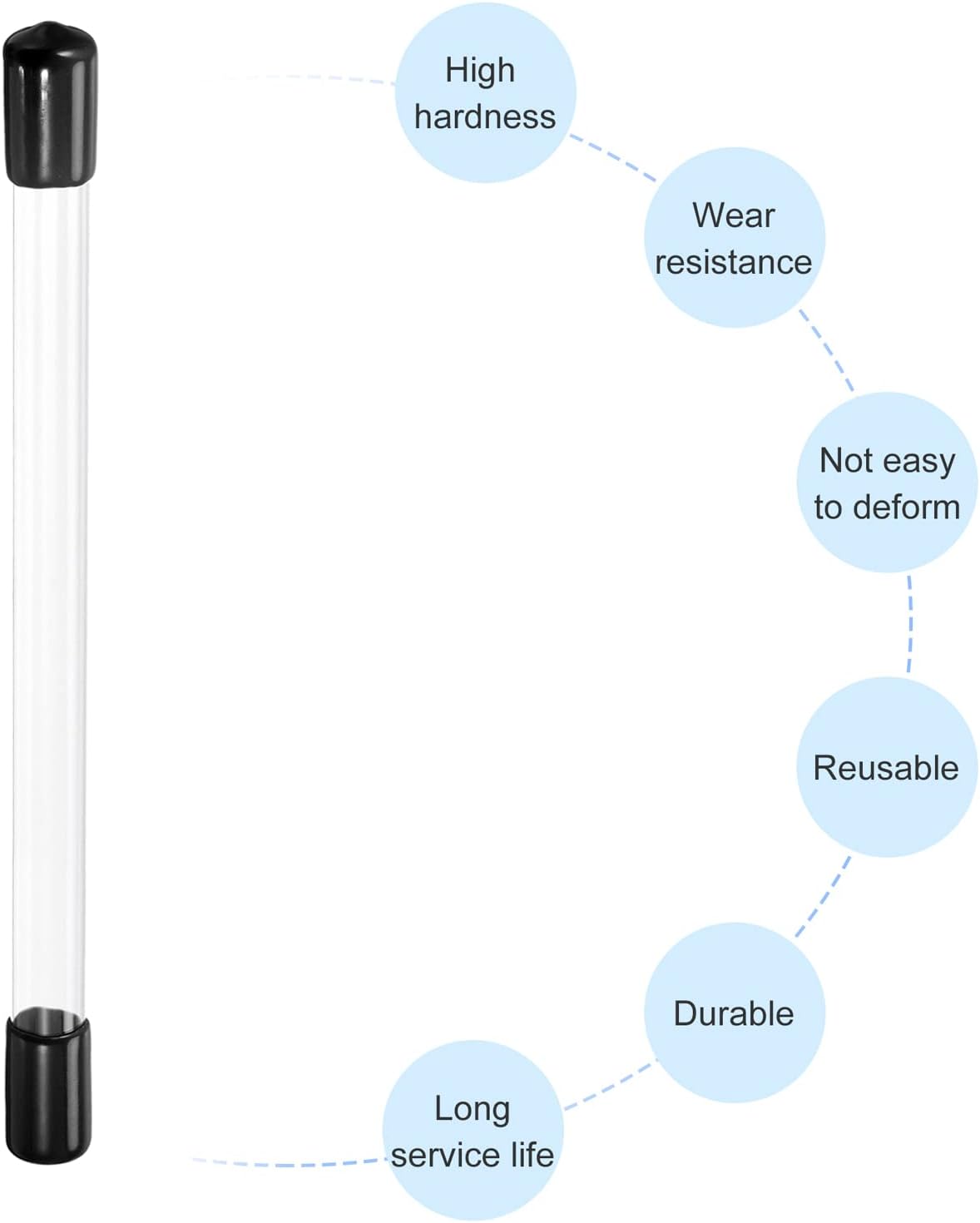 PATIKIL Clear Rigid Tube Round Plastic Tubing with Black Rubber Caps Polycarbonate Water Pipe, 305mm/ 12 Inch Length, 10mmx11mm/0.4"x0.43", 2 Set