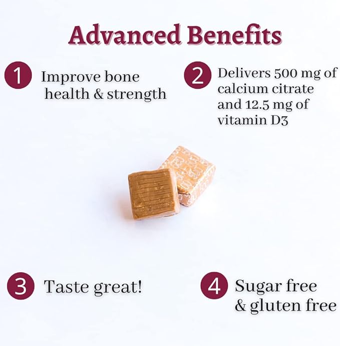 Bariatric Advantage Calcium Citrate Chewy Bites 500 mg - for Bariatric Surgery Patients - Vitamin D3 - Sugar-Free Chewable Calcium Supplement - Bariatric Chews - Caramel Flavor - 90 Count