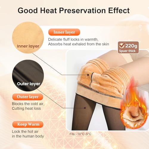 Apriddeo One-Seam Warm Fleece Lined Tights Women Fake Translucent Pantyhose High Waist Thermal Leggings Sheer Winter Tights