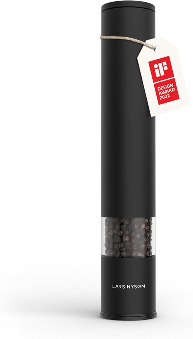 LARS NYSØM Salt Pepper Mill Manual with adjustable ceramic grinder from coarse to fine I Design Spice Mill (Carbon Black)