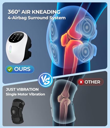 SPATOES Cordless 360° Knee Massager with 1-Second Heat & Red Light Therapy for Joint Pain Relief, 3 Intensities Ideal for ...