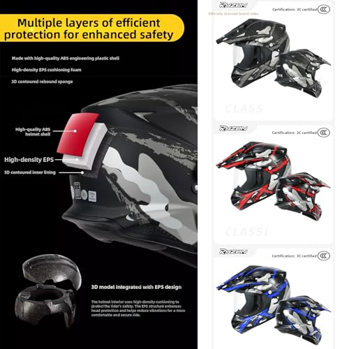 Motocross ATV Dirt Bike Off Road Full Face Motorcycle Helmet Dual Sport Casco DOT Approved Dual Visor Gift 1Black Lens&1 H...