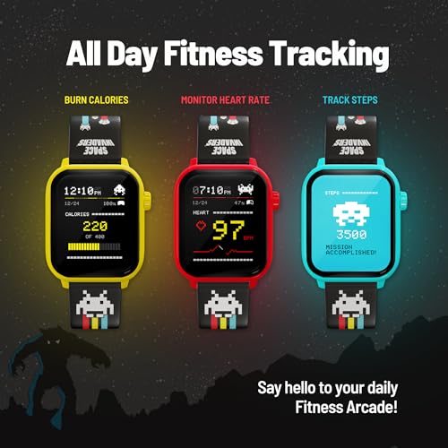 My Play Watch Space Invaders Retro Gaming Smart Watch, Selective Tech, Yellow Bezel, Non-Connected, Built-in Space Invader...