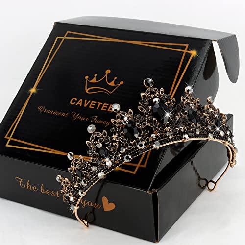 CAVETEE Gothic Crown Headpiece - Black Baroque Tiara with Vintage Rhinestones for Women & Girls - Halloween, Birthday, Wed...