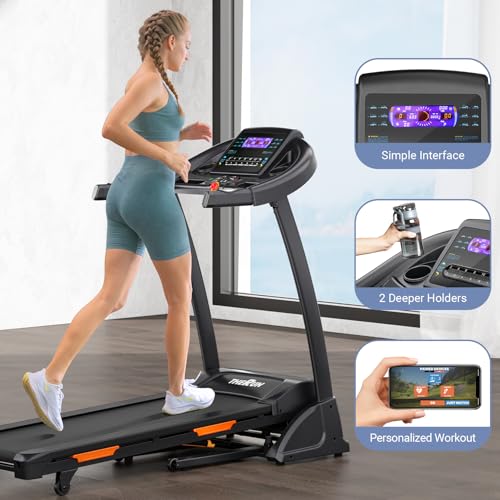 THERUN Incline Treadmill for Running and Walking, 300 lbs Weight Capacity Folding Treadmill with 0-15% Auto Incline, Wide ...