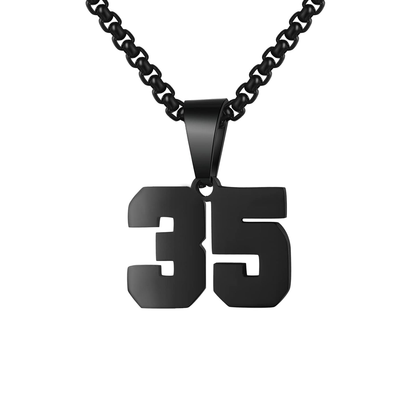 Number Necklaces Personalized Necklaces Black Initial Number Pendant Stainless Steel Chain Movement Necklaces for Men Women (35)