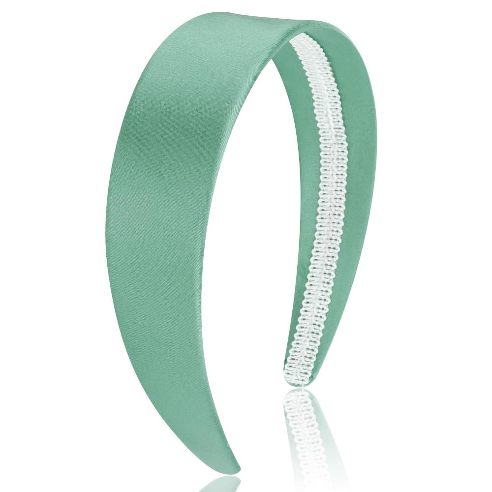 AHONEY Turquoise Headband for Women Girls Satin Silk Headband Non Slip 1.57  Wide Plain Head Band Solid Hair Band DIY Halloween