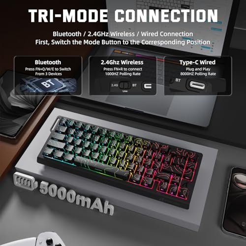 ATTACK SHARK X68 PRO HE Wireless Rapid Trigger Gaming Keyboard with Adjustable Actuation,8K Polling Rate,Hall Effect Magne...