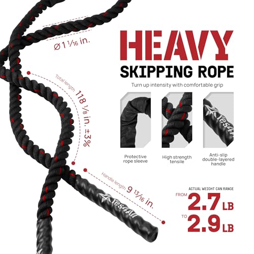 Yes4All Weighted Jump Rope, 2.8LB Heavy Skipping Rope with Anti-Slip Double Layer Handle & Protective Sleeve for Fitness, ...