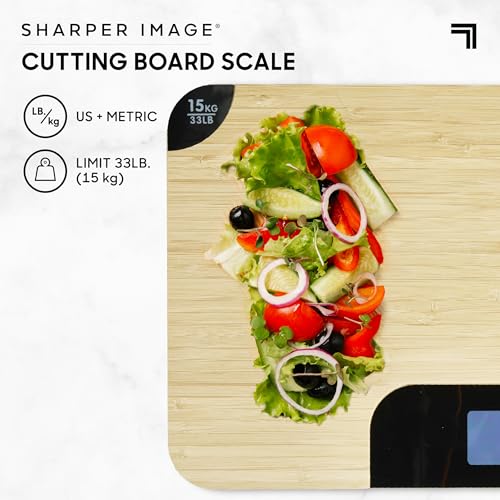 Sharper Image Bamboo Cutting Board & Digital Food Scale, 33 lb Capacity, Measures Grams & Ounces, Multi-Functional for Foo...