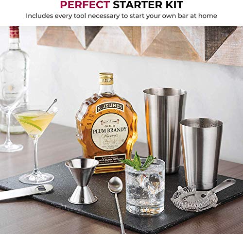 Expert Cocktail Shaker Home Bar Set - 14 Piece Stainless Steel Bar Tools Kit with Shaking Tins, Flat Bottle Opener, Double...