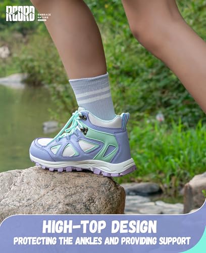 R CORD Kids Hiking Boots Waterproof Durable TPR Ankle Support Boots Breathable Trekking Shoes Non-Slip Outdoor Sneakers fo...