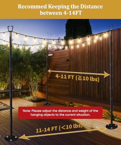 Sprimden 2 Pack 10FT String Light Poles for Outdoor Decor, Sturdy Light Pole with Hard Ground Base, Adjustable Metal Light...