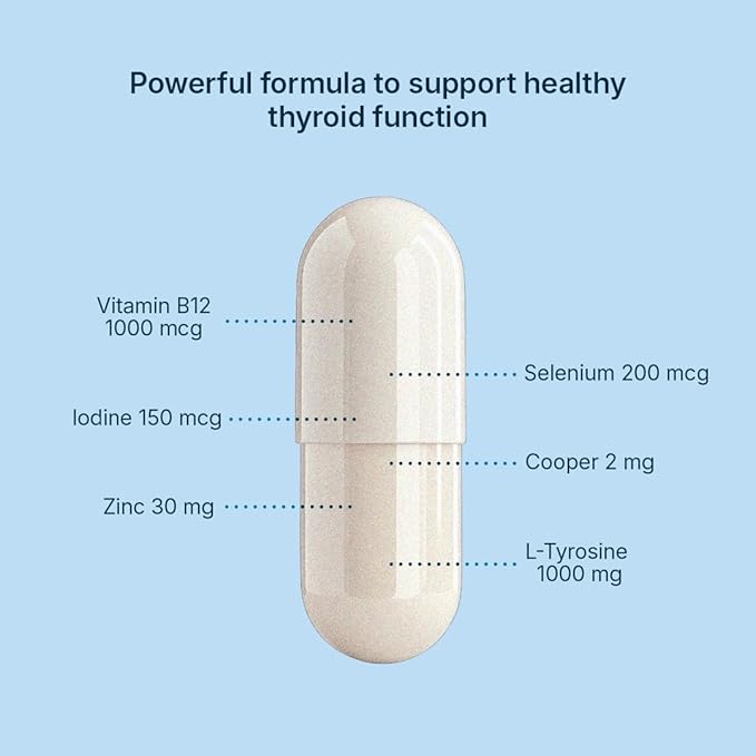 Santo Remedio Thyroid Plus, Thyroid Health, Healthy Brain, Healthy Energy Levels, Immune Health, Contains Vitamin B12, Iodine, Selenium, Zinc, Copper, L-Tyrosine, 60 Capsules, 30 Servings