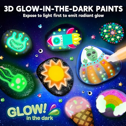 Rock Painting Kit- Glow in The Dark Rock Kit, Arts and Crafts for Kids Ages 6-12, Art Supplies Toy , Kids Craft Paint Kit...
