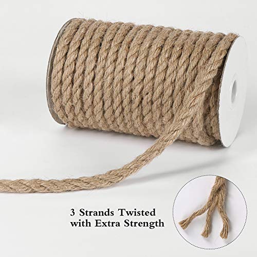 Tenn Well 8mm Jute Rope, 50 Feet Heavy Duty and Thick Twine Rope for Crafts, Gardening, Cat Scratching Post, Home Decor