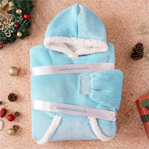 Sioloc Wearable Blanket Hoodie for Women/Kids/Men, Oversized & Cozy Sherpa Lined Hoodie Sweatshirt Blanket(Baby Blue,Overs...
